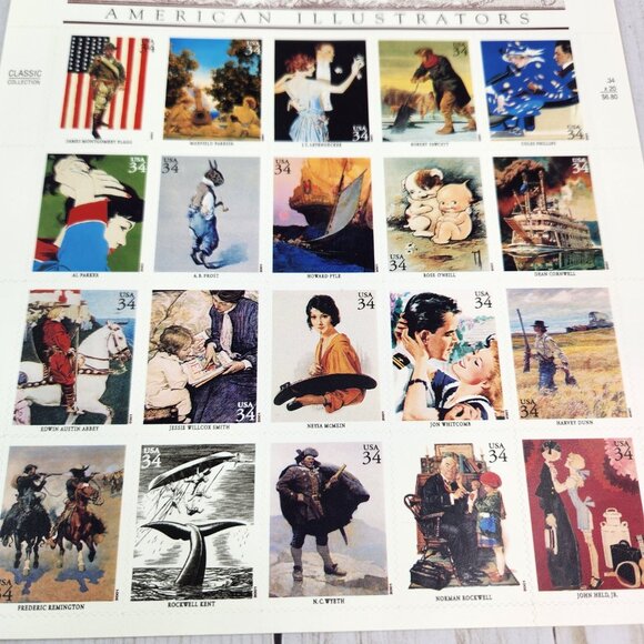 US American Illustrators Stamp Sheet of 20 34c MNH Rockwell 2000 - Picture 2 of 6
